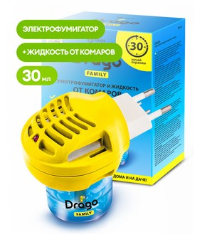 Средство инсектицидное Жидкость от комаров. Комплект: электрофумигатор + жидкость от комаров Drago 30 мл,арт.NS-0002